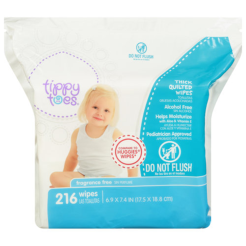 Tippy Toes Wipes, Thick Quilted, Fragrance Free