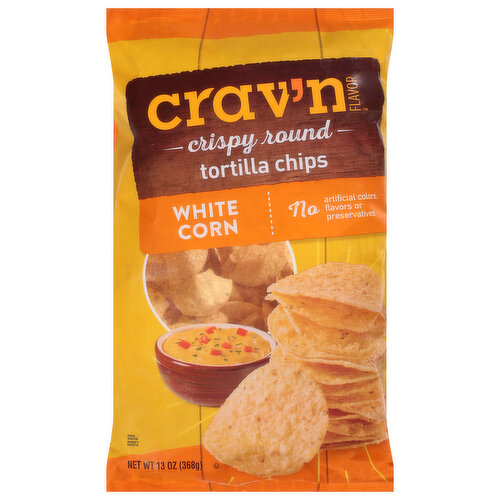 Crav'n Flavor Tortilla Chips, Crispy Round, White Corn