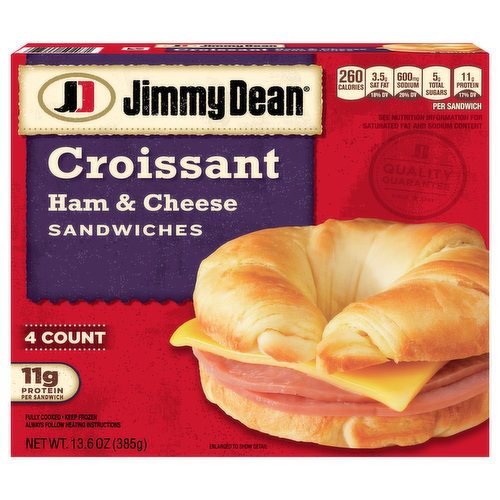 Jimmy Dean Jimmy Dean Croissant Breakfast Sandwiches with Ham and Cheese, Frozen, 4 Count