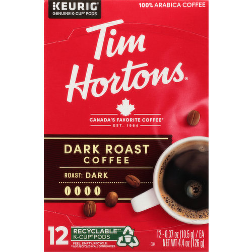Tim Hortons Coffee, Dark Roast, K-Cup Pods