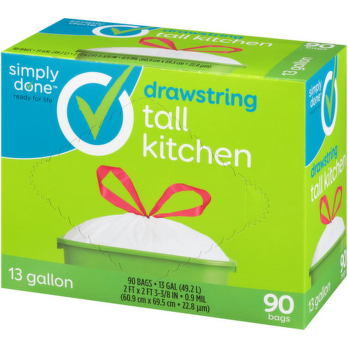 Simply Done Tall Kitchen Bags, Drawstring, 13 Gallon