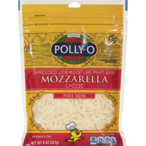 Polly-O Shredded Cheese, Part-Skim, Mozzarella, Low-Moisture