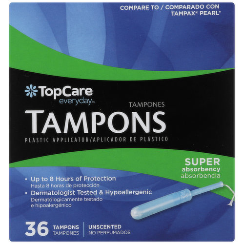 TopCare Super Absorbency Tampons Plastic Applicator, Unscented