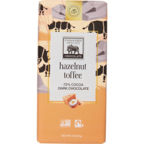 Endangered Species Dark Chocolate, Hazelnut Toffee, 72% Cocoa