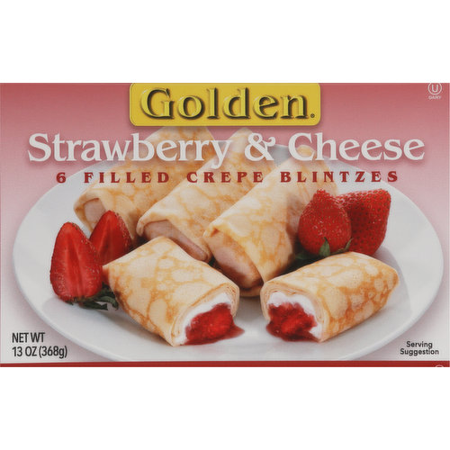 Golden Crepe Blintzes, Filled, Strawberry & Cheese