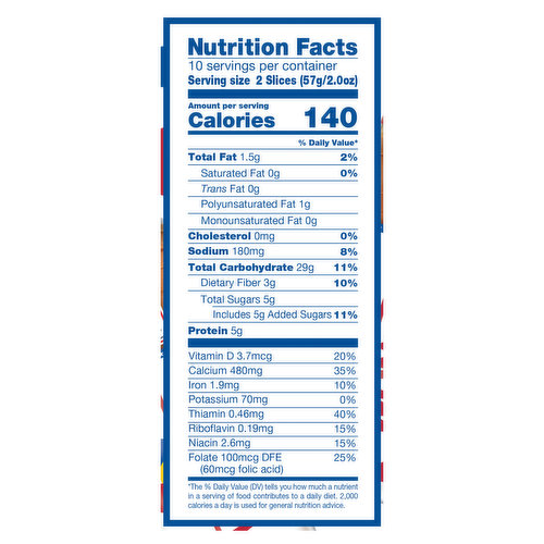 wonder bread nutrition label