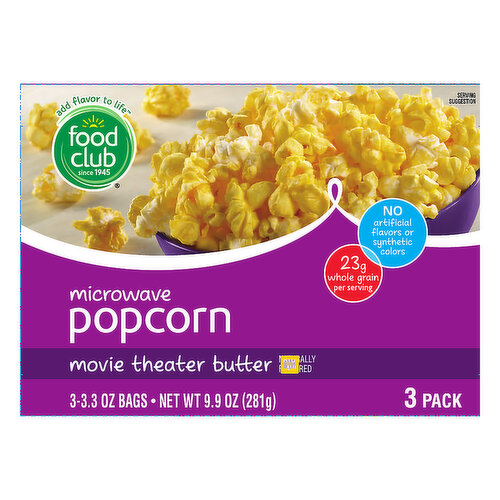 Food Club Microwave Popcorn, Movie Theater Butter, 3 Pack