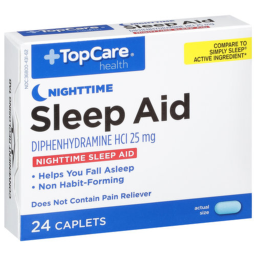 TopCare Sleep Aid, Nighttime, 25 mg, Caplets