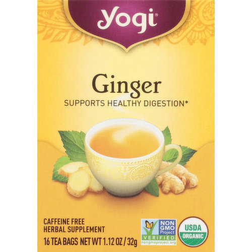 Yogi Herbal Supplement, Caffeine Free, Ginger, Tea Bags