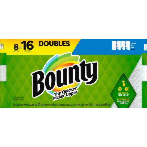 Bounty Paper Towels, Double Rolls, White, 2-Ply