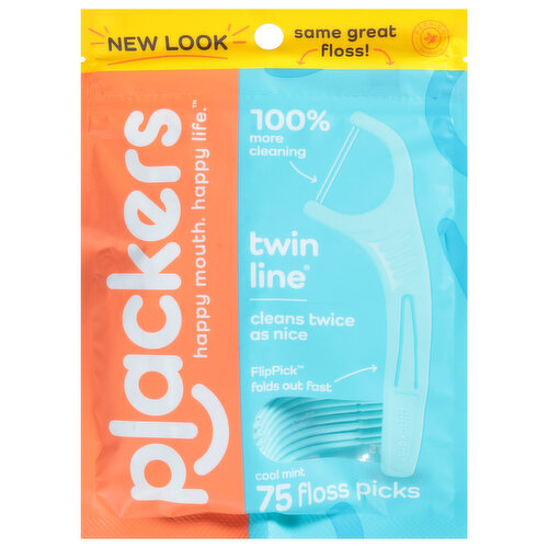 Plackers Floss Picks, Twin Line, Cool Mint