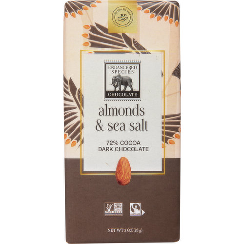 Endangered Species Dark Chocolate, Almonds & Sea Salt, 72% Cocoa