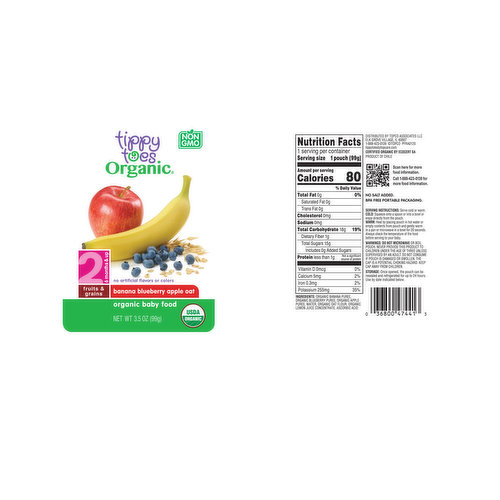 Tippy Toes Banana Blueberry Apple Oat Organic Baby Food