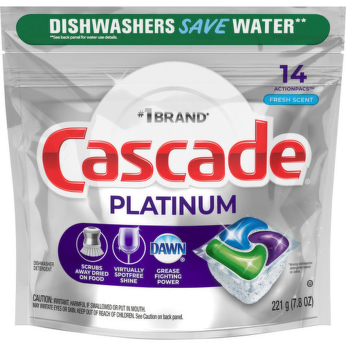 Cascade Dishwasher Detergent, Fresh Scent, ActionPacs