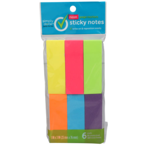 Simply Done Sticky Notes Page Markers, Neon