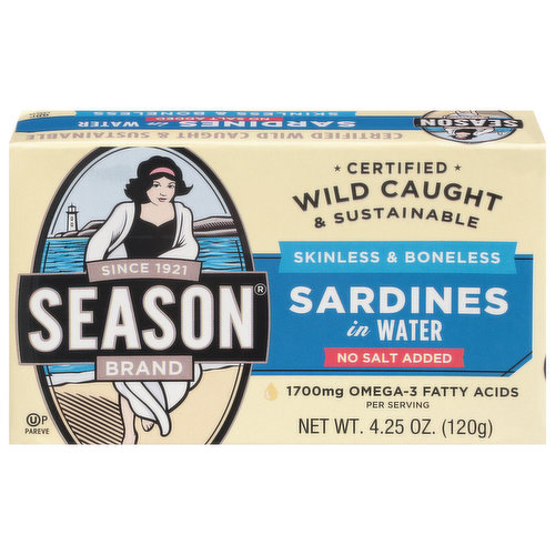 Season Sardines, No Salt Added, Skinless & Boneless