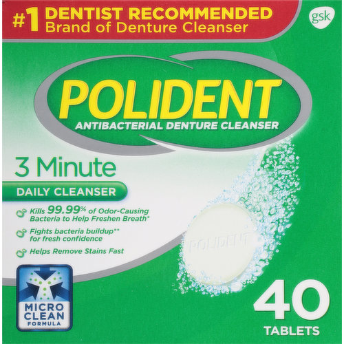 Polident Denture Cleanser, Antibacterial, 3 Minute, Tablets