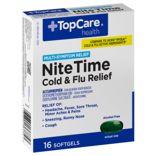 TopCare Cold & Flu Relief, NiteTime, Multi-Symptom Relief, Softgels