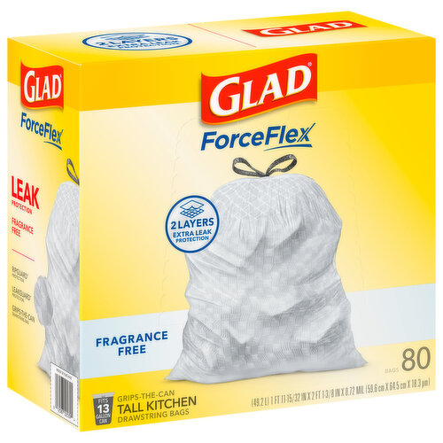 Glad Bags, Drawstring, Kitchen, Fragrance Free, Tall, 13 Gallon