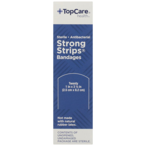 TopCare Strong Strips, Sterile Antibacterial First Aid Antiseptic All One Size Bandages