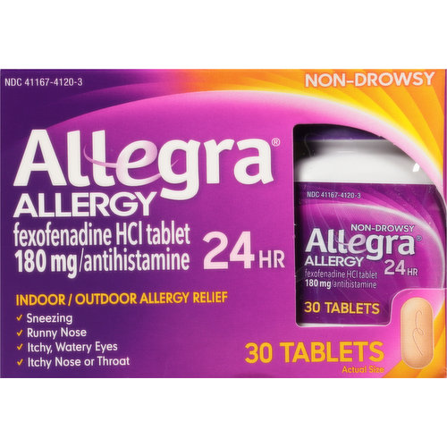 Allegra Allergy Relief, Non-Drowsy, Indoor/Outdoor, 180 mg, Tablets