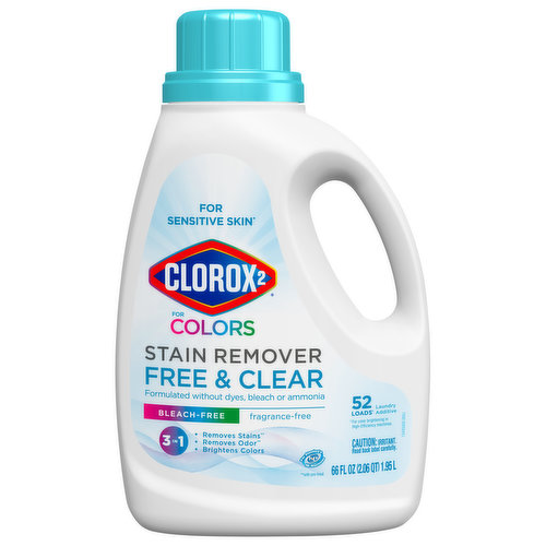 Clorox 2 Laundry Additive, Stain Remover, for Colors, Free & Clear, 3 in 1