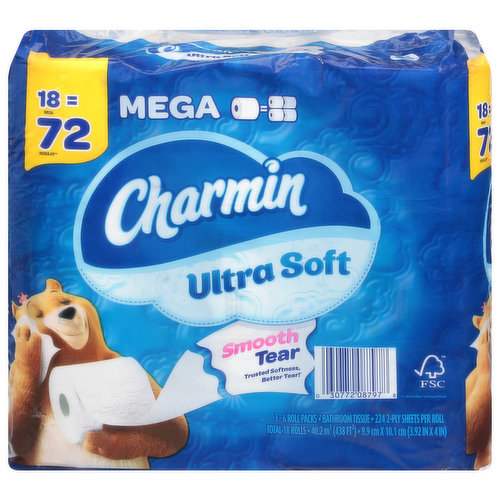 Charmin Bathroom Tissue, Mega, Smooth Tear, Ultra Soft, 2-Ply