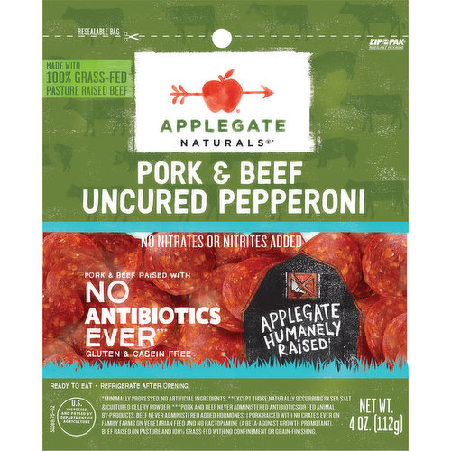 Applegate Naturals Pepperoni, Uncured, Pork & Beef