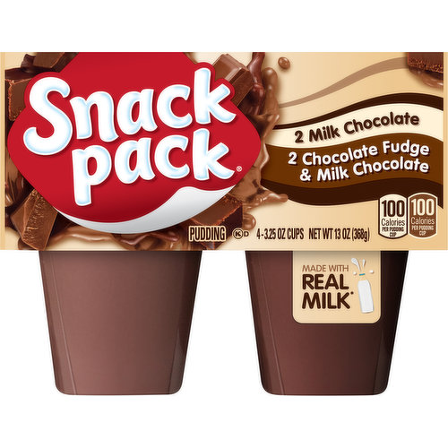 Snack Pack Pudding, Milk Chocolate/Chocolate Fudge & Milk Chocolate