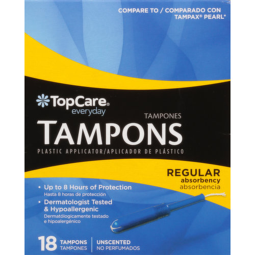 TopCare Tampons, Plastic Applicator, Regular Absorbency, Unscented