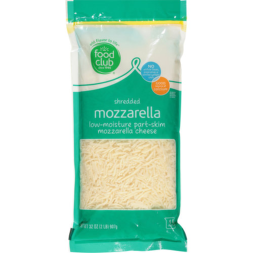 Food Club Shredded Cheese, Part-Skim, Mozzarella, Low-Moisture