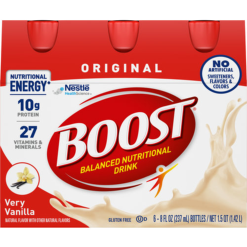 Nutritional energy (Boost original drink is designed to provide nutritional energy with 240 nutrient-rich calories and B-vitamins to help convert food to energy). Immune support: Discover key nutrients found in Boost nutritional drinks to help support the immune system. Boost Nutritional drinks help you get more out of life today and tomorrow with tailored nutrition to help meet your needs. Sealed for freshness. Suitable for lactose intolerance. Balanced nutritional drink to help you be your best!