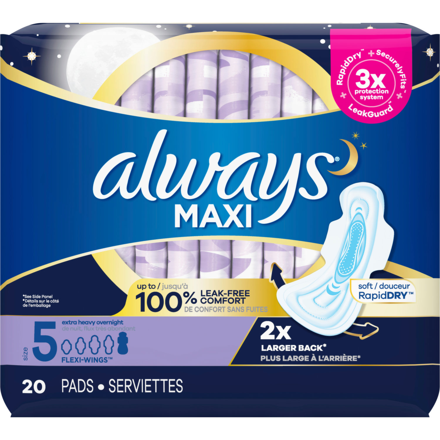 Always ultra thin pads extra heavy overnight with wings, size 5, 15 ea