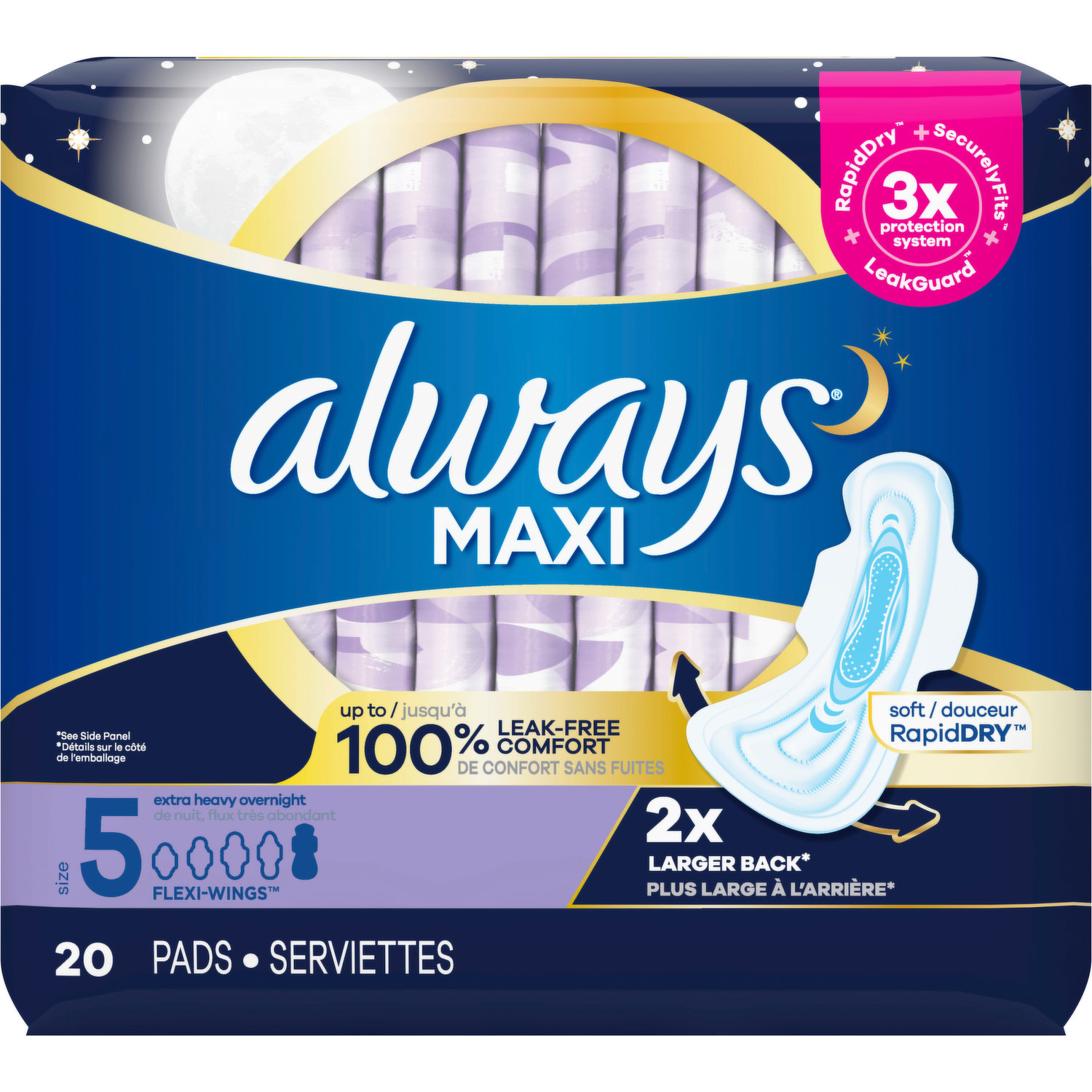 Always Pads, with Flexi-Wings, Overnight, Flex Foam, Unscented, Size 4 -  King Kullen