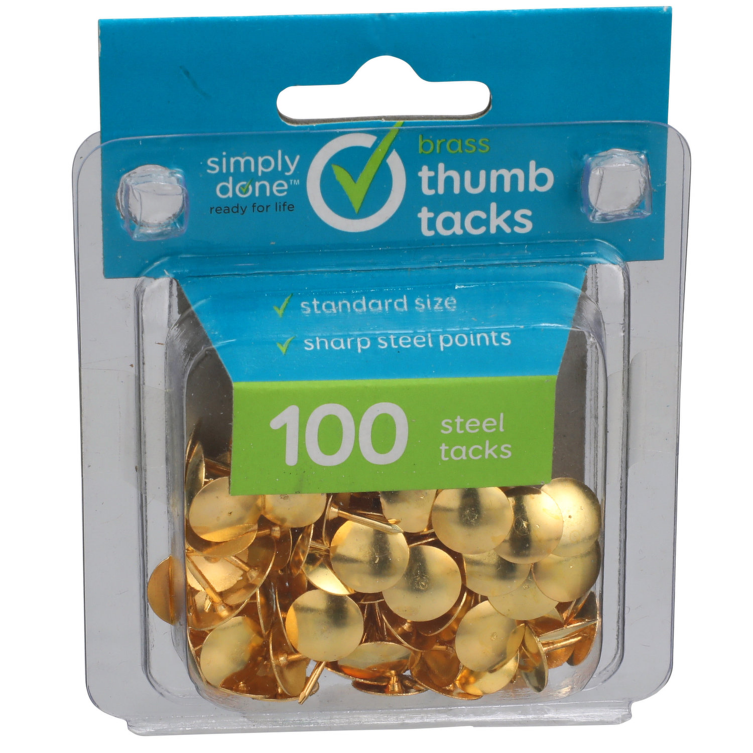 Bazic Brass Thumb Tack, Gold, 200 per Pack