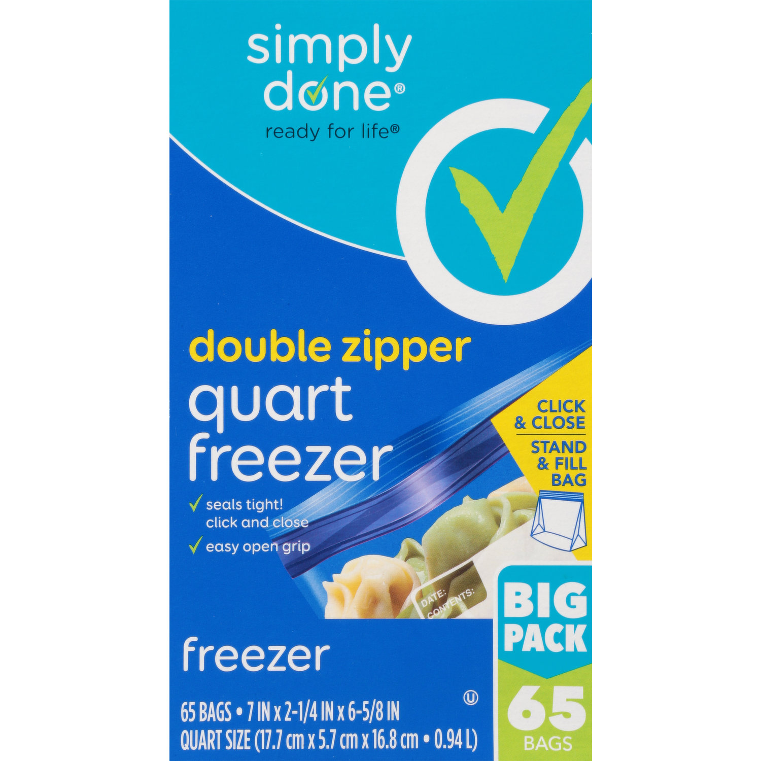 Simply Done Big Pack Double Zipper Quart Freezer Bags