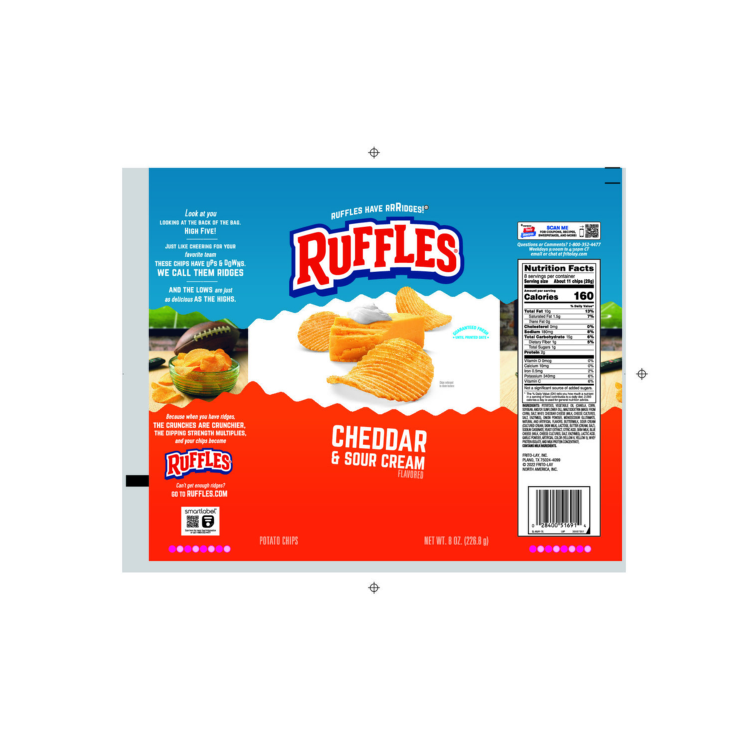 Ruffles Potato Crisps, Cheddar & Sour Cream Flavored, Baked, Potato