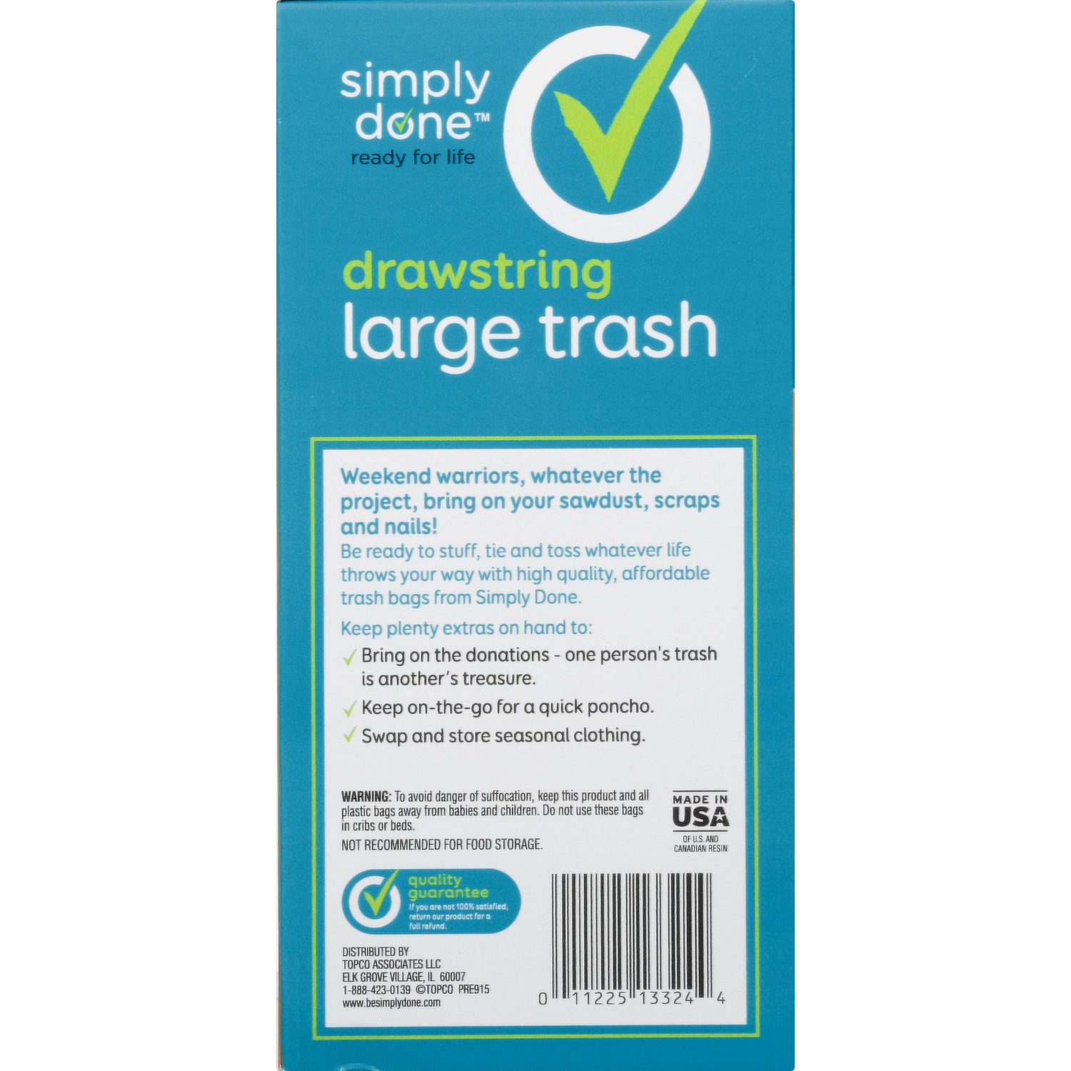 Simply Done Trash Bag, Drawstring, Large, 30 Gallon 28 ea, Trash Bags