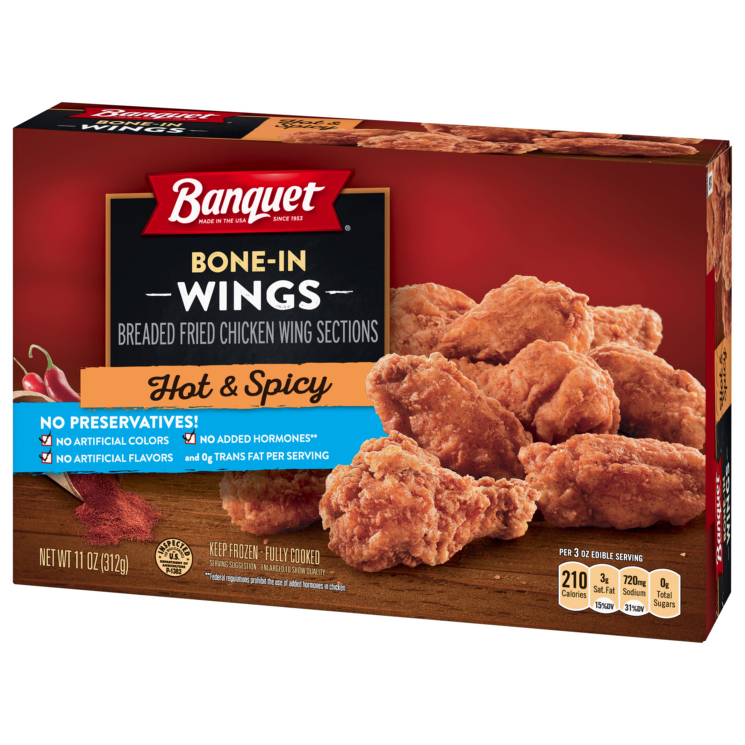 Banquet Chicken Wings, Bone-In, Hot & Spicy - King Kullen