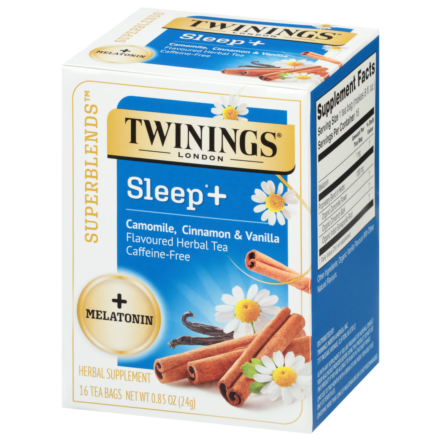 Twinings Herbal Tea, Sleep +, Caffeine-Free, Camomile, Cinnamon & Vanilla  Flavoured, Bags