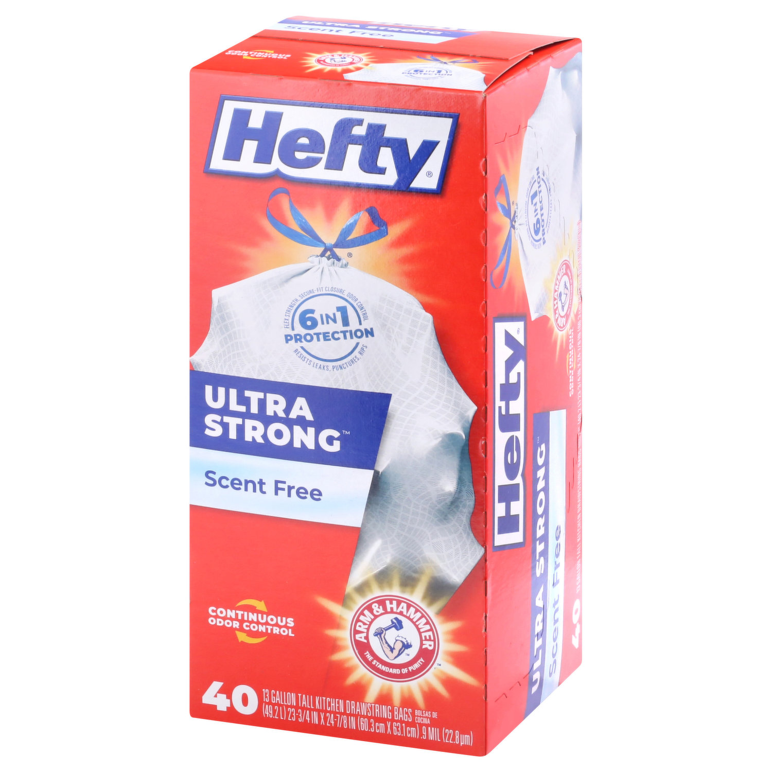 Hefty Renew 13 Gallon Tall Kitchen Drawstring Bags, Scent Free, 40