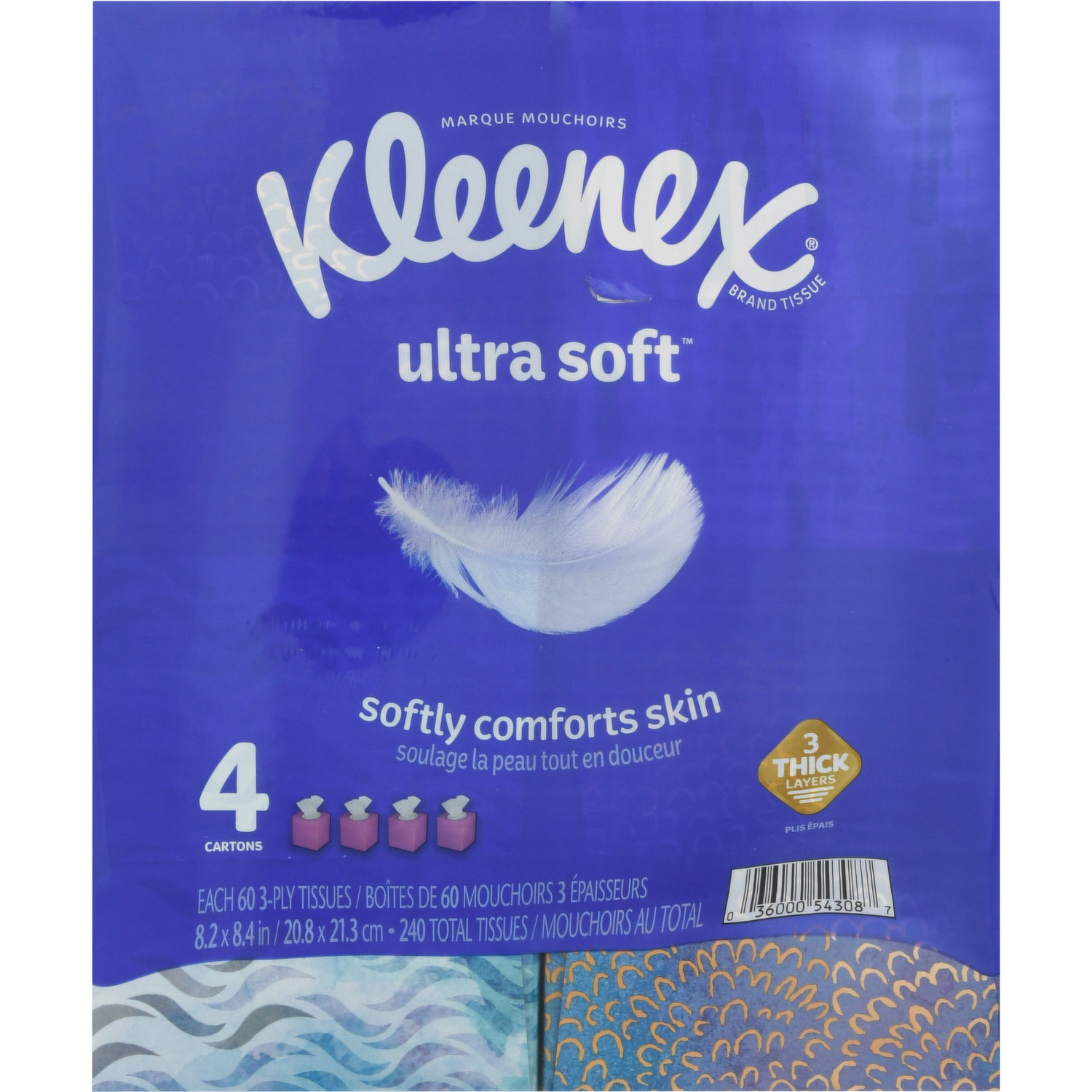 Kleenex Ultra Soft Facial Tissues, 3 Thick Layers for Softness & Strength,  Hypoallergenic, 4 Flat Boxes, 120 White Tissues per Box, 3-Ply (480 Total)  