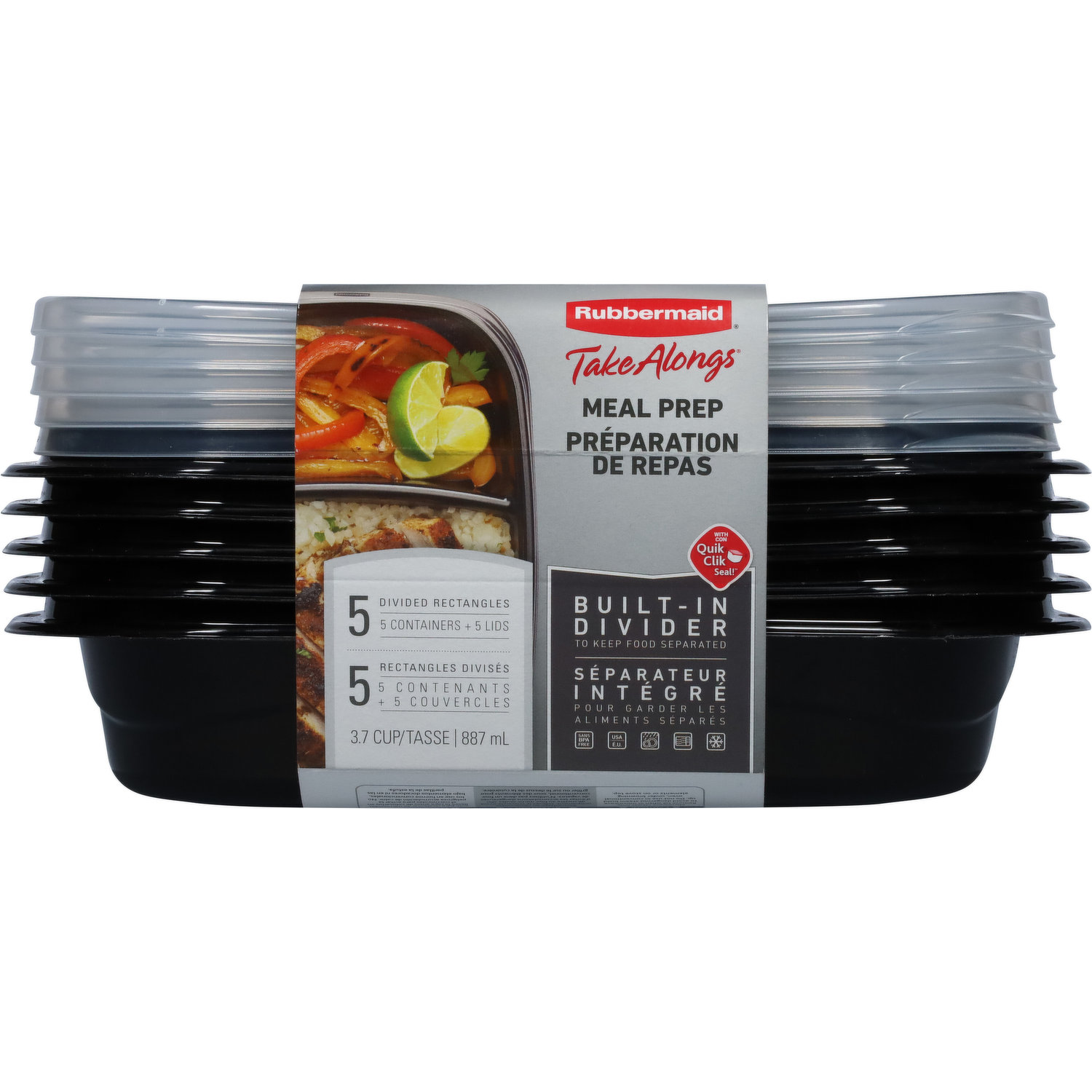 Rubbermaid TakeAlongs 3.7 Cup Meal Prep Containers with Lids (5