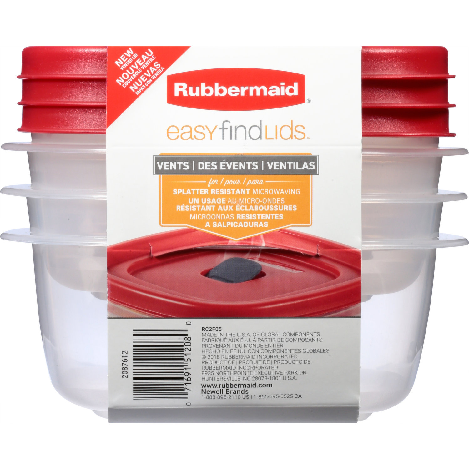 Rubbermaid Easy Find Vented Lids Food Storage Containers, 18-Piece Set, Red