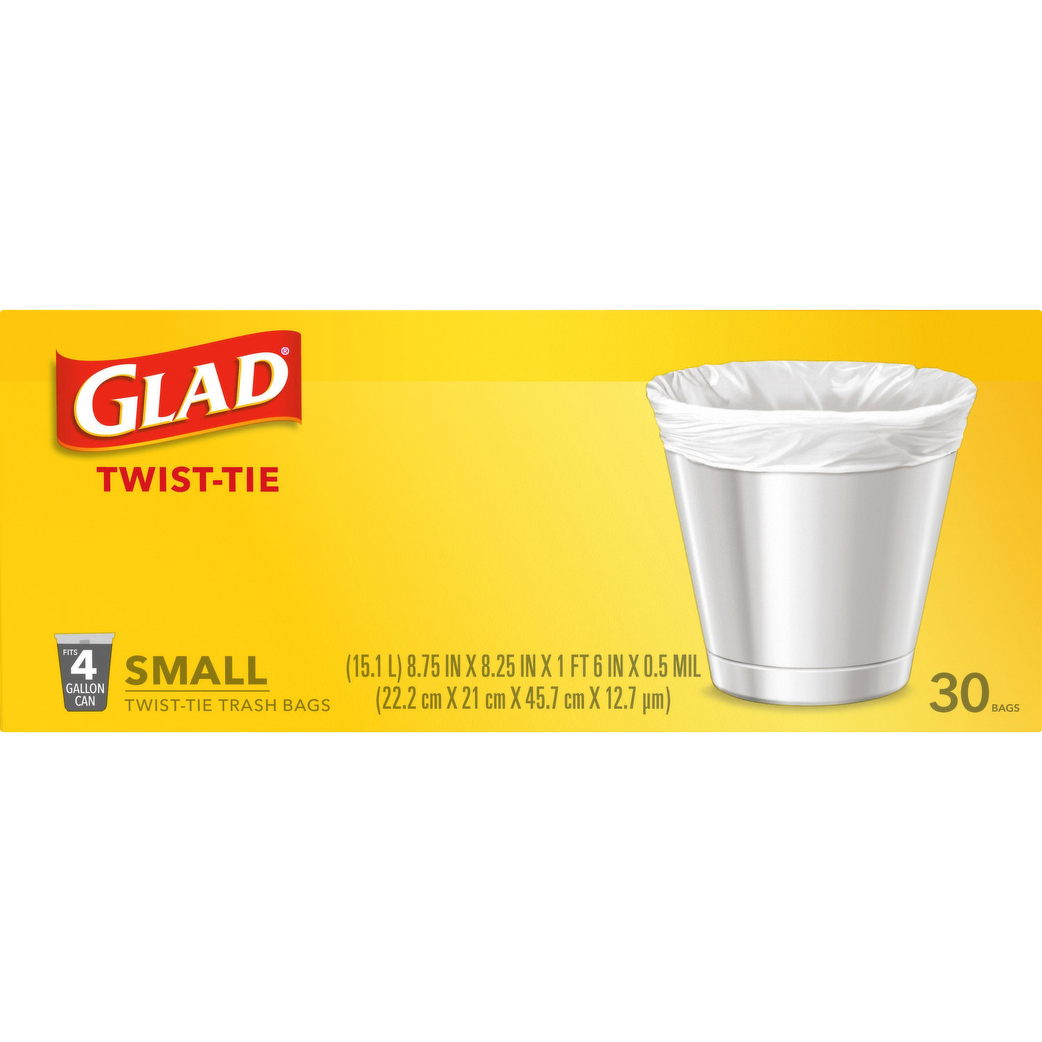 Glad Twist-Tie Small 4 Gallon Trash Bags 30 ea