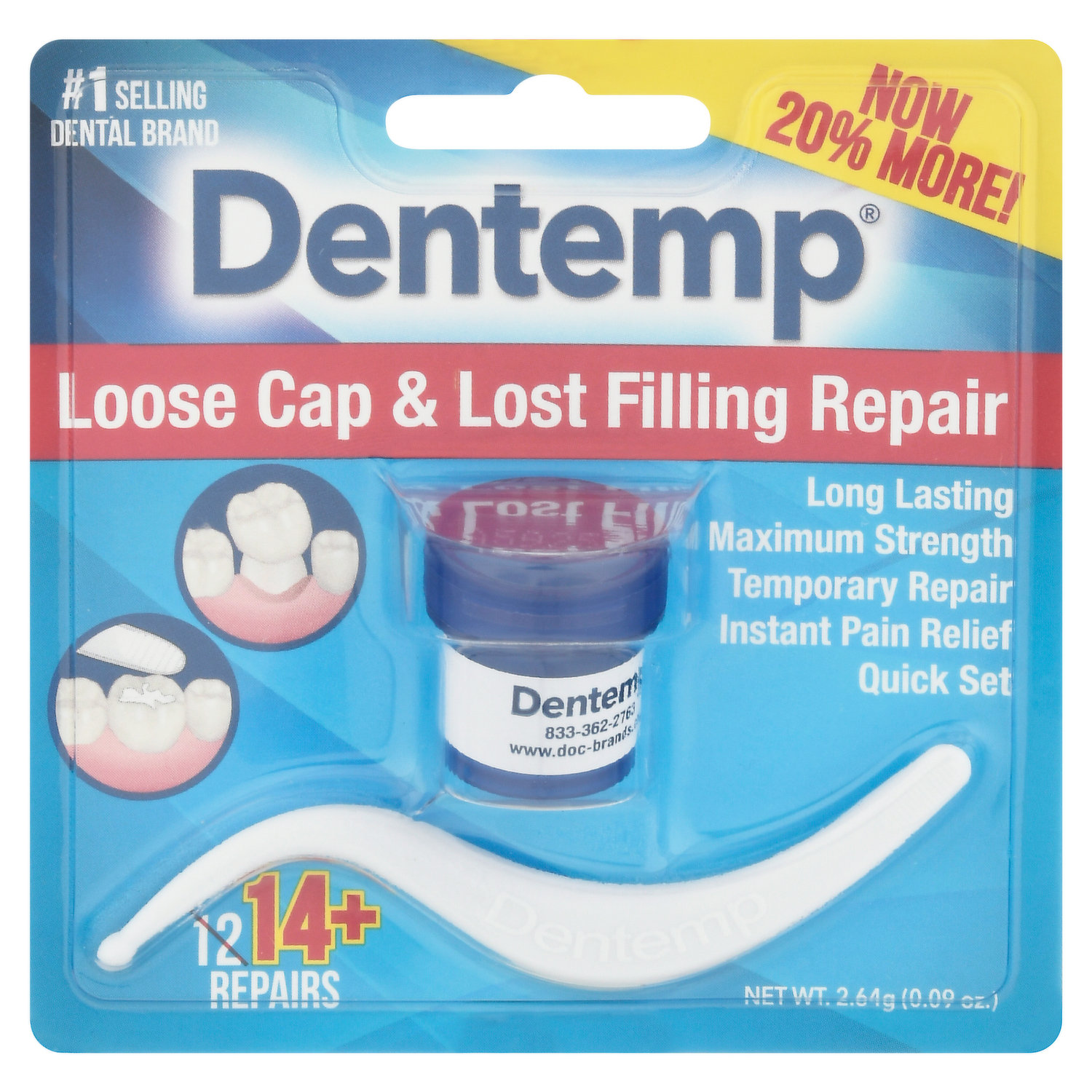 Dentemp Refil-It Filling Repair Material - Temporary Tooth Filling Kit  (0.07 Oz) - Tooth Repair Kit for Instant Pain Relief - Long Lasting Tooth  Filling 