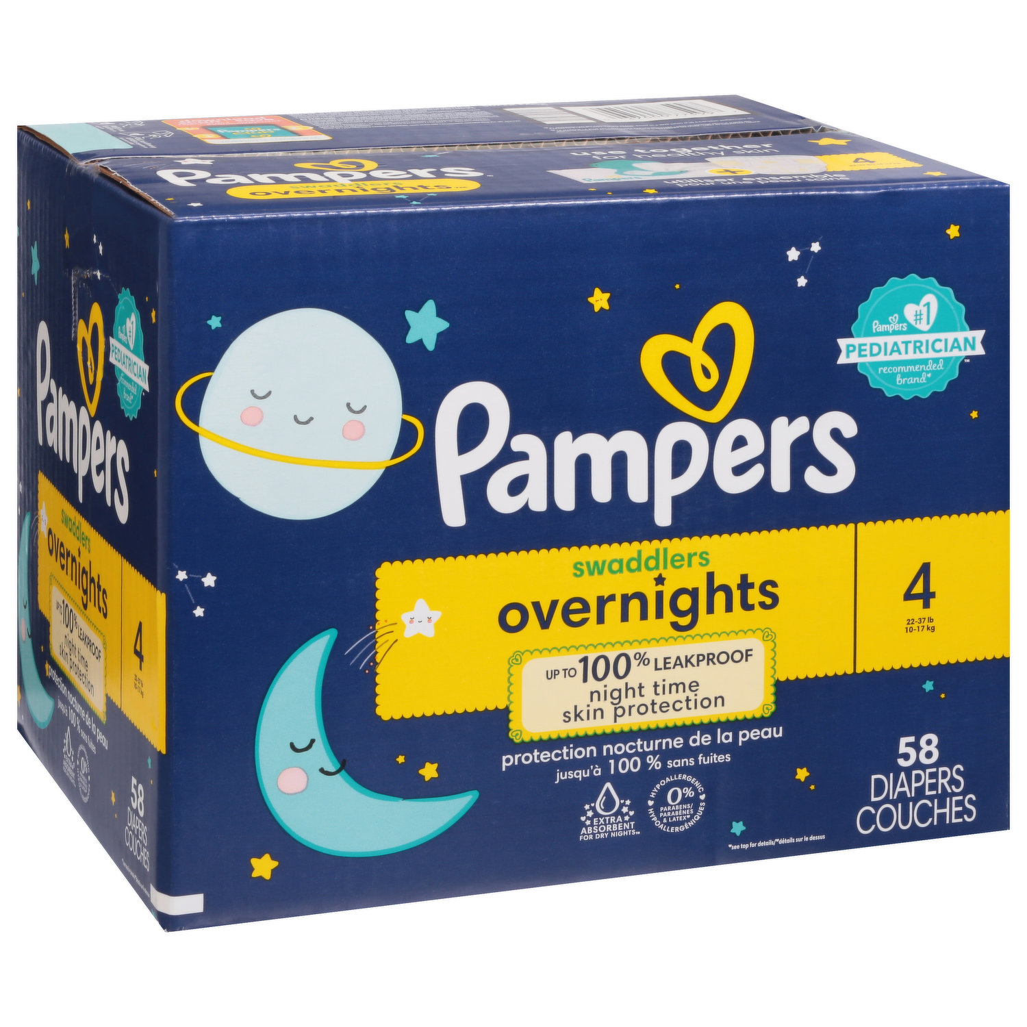  Pampers Swaddlers Overnights Diapers - Size 4, 58