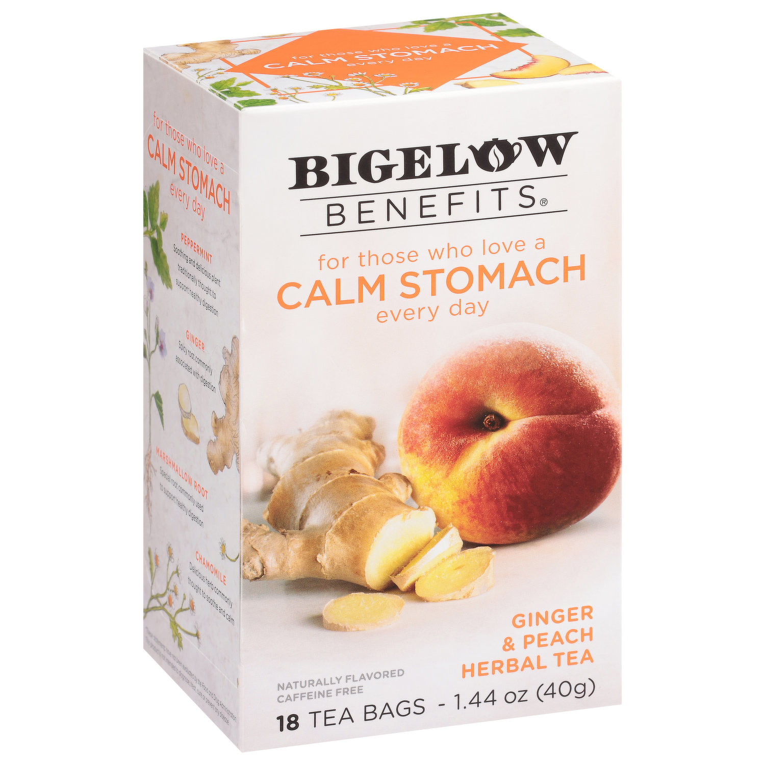 Bigelow Benefits Herbal Tea Ginger Peach, 18 Count (Pack of 2