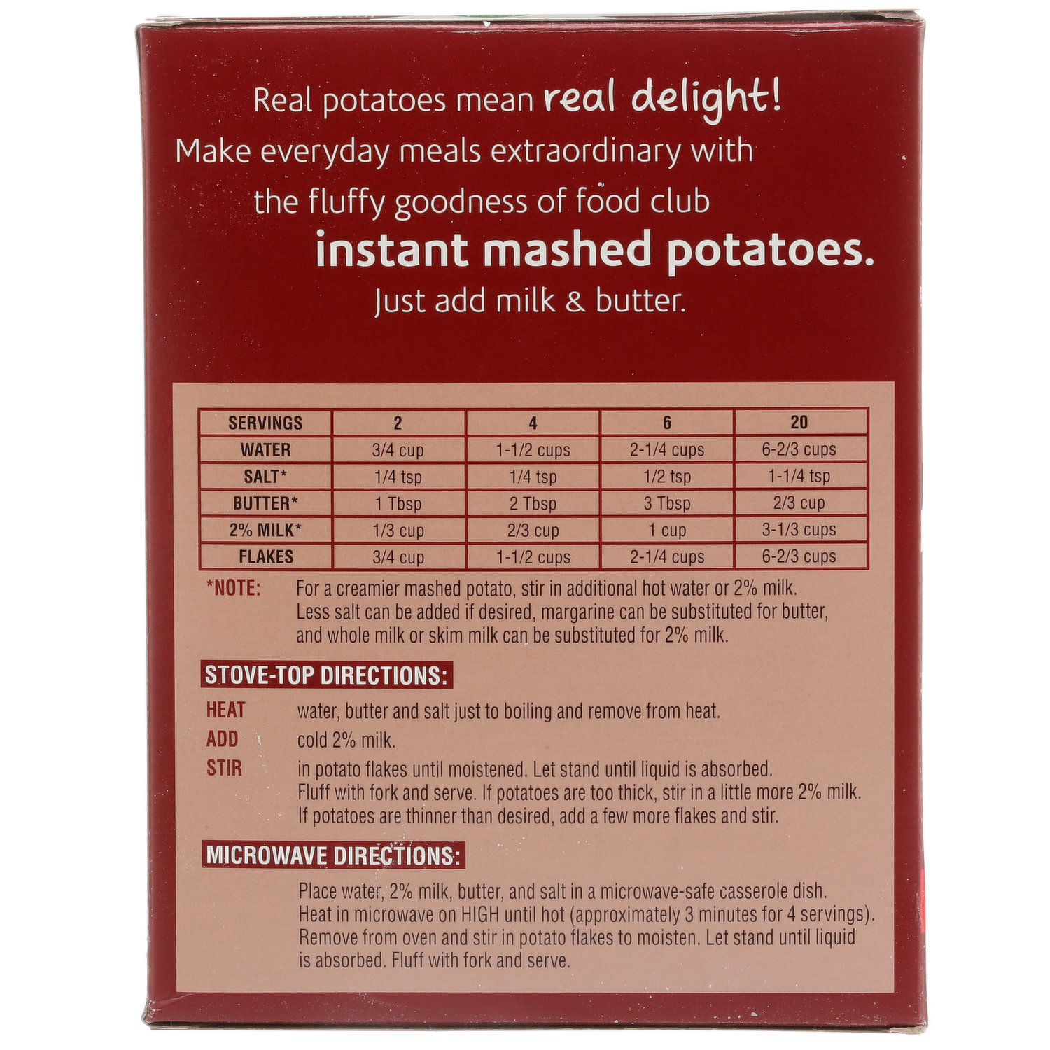 instant mashed potato flakes - Hospitality