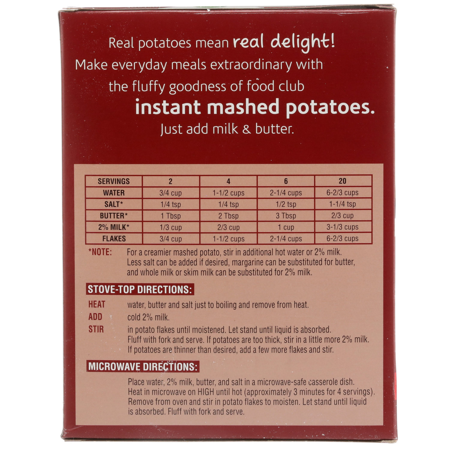 Food Club Potato Flakes Instant Mashed Potatoes